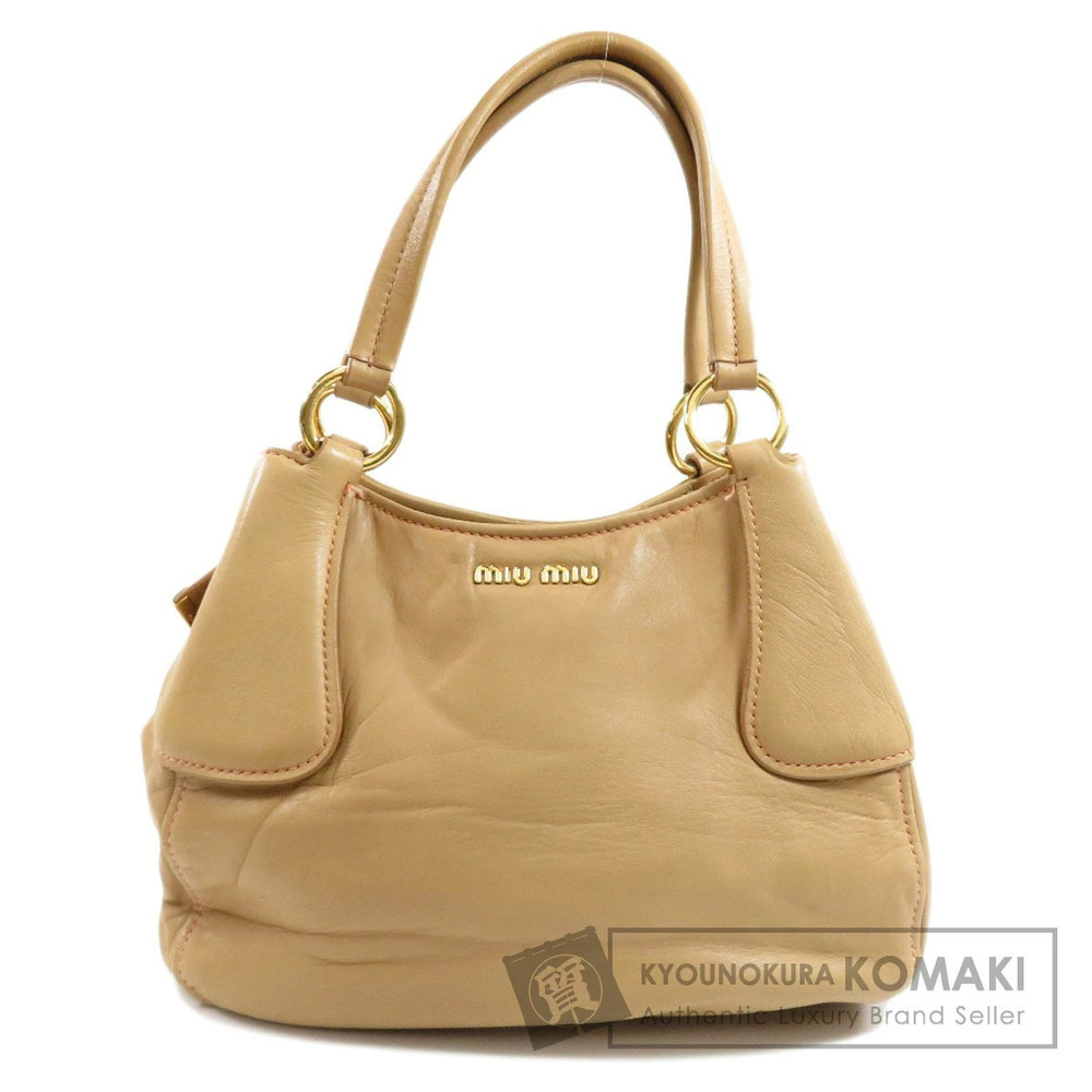 Miu Miu Logo Handbag Leather Beige Brown Hobo